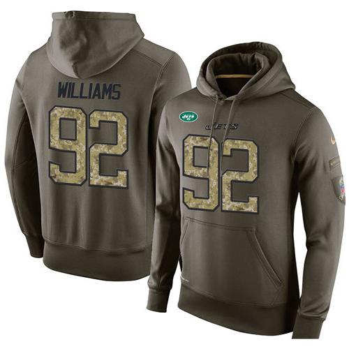 NFL Men's Nike New York Jets #92 Leonard Williams Stitched Green Olive Salute To Service KO Performance Hoodie - Click Image to Close